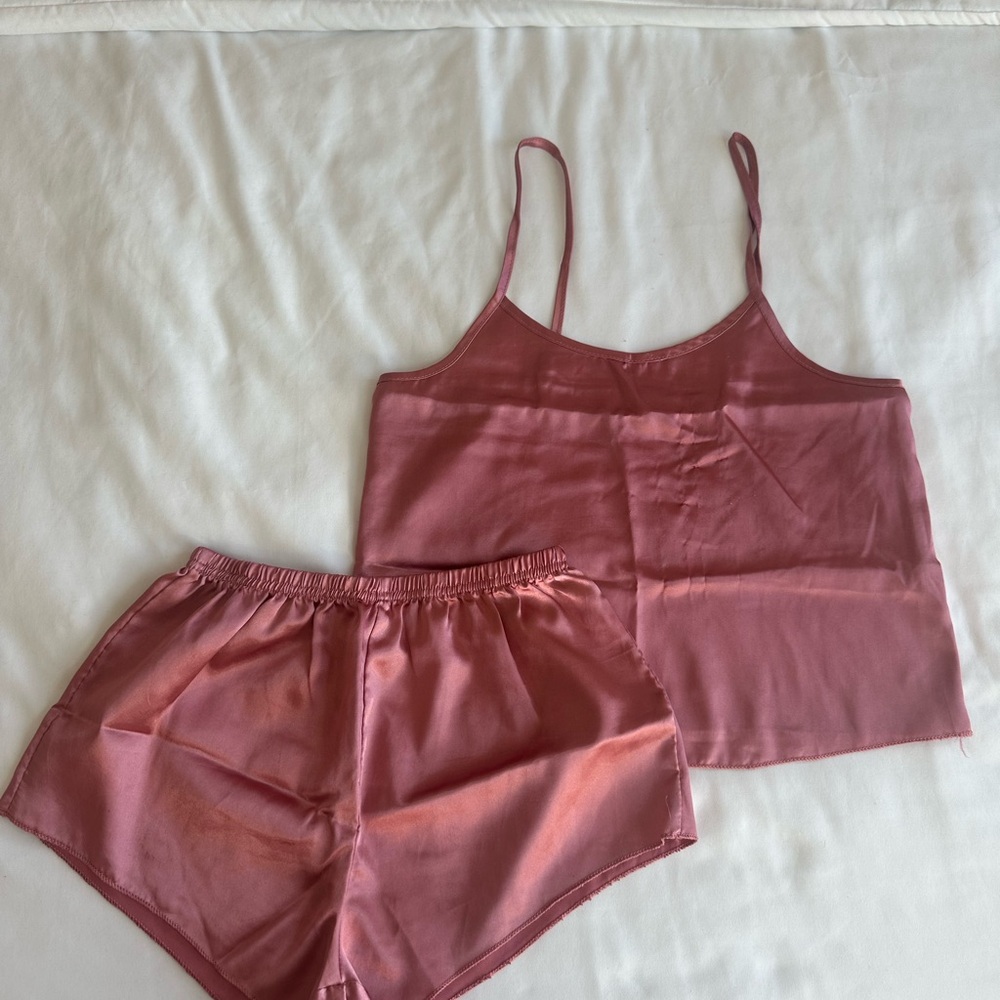 Silk Satin Sleepwear Set in Rose Pink